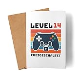 Lilavie-Design Level 14 freigeschaltet Karte Grußkarte – Retro Gaming Geburtstagsgeschenk für Teenager