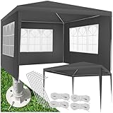 tectake® Pavillon 3x3 m mit verstärktem Gestell, Zelt groß, wasserdicht, Gartenpavillon, Partyzelt, Event Shelter, Festzelt, Gartenpavillon 3x3 m mit 3 Seitenwänden mit Fenstern, inkl. Heringe - grau