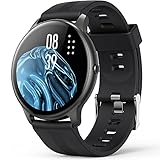 Smartwatch, AGPTEK 1,3 Zoll runde Armbanduhr mit personalisiertem Bildschirm, Musiksteuerung, Herzfrequenz, Schrittzähler, Kalorien, usw. IP68 Wasserdicht Fitness Tracker für iOS und Android, Schwarz