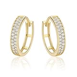 14 Karat 585 Hochglanz Gold Ohrringe Creolen mit Zirkonia Steinen - HLK-29-1