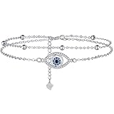 Lydreewam Nazar Auge Armband für Damen 925 Sterling Silber Böse Blick Doppel Armband mit Kugeln und Zirkonia Valentinstag Muttertag Geburtstag Geschenk, verstellbar 17+4cm