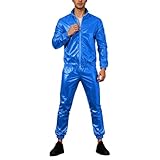 Herren Trainingsanzug in Glanz-Optik - Zweiteiler Set Glitzer Jogginganzug aus Glänzendem Material | Baggy Sportanzug Oversize Freizeitanzug für Party, Club und Sport