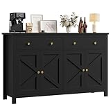 FirFurd Sideboard schwarz 140cm Breit Küchenschrank mit Arbeitsplatte Buffetschrank mit 2 Schubladen 4 Türen Küchenbuffet mit verstellbaren Ablagen für Wohnzimmer Küche Esszimmer 140x40x89 cm