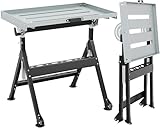 FANTASK Mobiler Werkbank Schweißtisch Klappbar bis 180kg belastbar, Werkbank mit Rädern & Werkzeugablagen, Arbeitstisch mit 4 einstellbaren Höhen & Winkelangaben