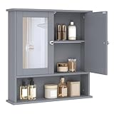 eSituro Spiegelschrank Badspiegel Hängeschrank mit Türen Wandschrank Badschrank Grau BHT ca: 56x58,3x13cm
