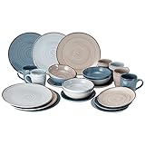 Van Well 24-teiliges Geschirr-Set Pamplona I Kombi-Service für 6 Personen I Tafel-Service mit je 6x Speiseteller - Suppenteller - Frühstücksteller & Tasse I Teller-Set aus Steingut