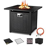 TLGREEN Gas Feuerstelle, 28" Feuertisch mit wasserfester Schutzhülle &Lavasteinen, 72.5 * 72.5 * 67.5 cm, 14.5 kW, Gaskamin Garten, inkl. Tischplatte & Schutzgitter, Gasfeuerstelle Outdoor