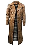 Suiting Style Herren-Trenchcoat, braunes Leder, Vintage-Mantel unter dem Knie, Original-Lammfell-Ledermantel, Leder, L