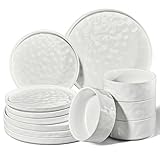 Homikit Geschirrset, 12-teiliges Geschirr Set für 4 Personen, Kombiservice Tafelservice mit Speiseteller Dessertteller und Müslischüsseln, Mikrowellen- und Spülmaschinenfest, Gesprenkeltes Weiß