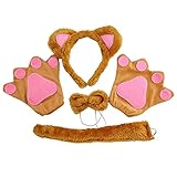TSHAOUN Bärenkostüm für Kinder, Bärenkostüm Tierkleid Cosplay Set Bärenohr Stirnband Bärenschwanz Kragen Pfoten Handschuhe für Kinder Halloween Fasching Karneval Party (Braun)
