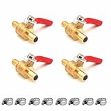 4 Stück 8mm 2 Wege Absperrkugelhahn mit 8 Klemmen, Gerade Schlauchtülle, Schlauchtülle Schalter Messing Kugelhahn, Rohrverschraubungen 180 Grad Bediengriff, Messingventil (8mm)