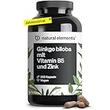 natural elements Ginkgo biloba – optimal dosiert mit 3750mg pro Kapsel (50:1 Extrakt) – 365 Kapseln – mit Vitamin B5 & Zink – vegan, ohne unnötige Zusätze – in Deutschland produziert & laborgeprüft