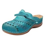 Clogs & Pantolettes Für Damen Leder Gartenschuhe Mit Schleife Flache Schuhe Sandalen Bequeme Orthopädische Sandals Weiche Strandschuhe Freizeit Sommerschuhe Leicht Bequem Slides Schlupfschuhe