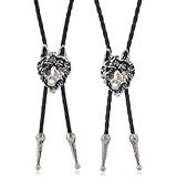 xbiez Herren Bolo-Krawatte aus amerikanischem Leder, Wolfskopf, Cowboy-Anhänger, Western-Halskette, Kostüm, Schmuck, Hemdkette, Kombination, One size