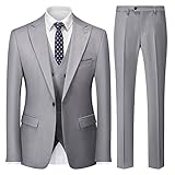 MODFUL Herren Anzug 3-teilig Slim Fit Business Einknopf Smoking Hochzeitsblazer Weste Hosen Set (Hellgrau, M)