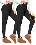 CAMPSNAIL 2er Pack Thermo Leggings Damen Im Winter, Gefüttert High Waist Thermohose Dicke Warm Fleece Leggins Blickdicht Für Sport (Schwarz/Schwarz,S-M)