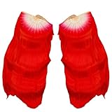 Hayaww 2 Pcs FäCher SchleierfäCher,Bauchtanz Schleier Fans SchleierfäCher Lange FäCher FäCherschleier Bauchtanz Dance1.8m FüR GroßE Auftritte Proben Unterhaltung (Groß Rot)