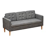 HOMCOM 3 Sitzer Sofa, Couch mit Stauraum, Holzbeine, Gepolsterter Polstersofa mit Samtoptik für Wohnzimmer, Schlafzimmer, 166,5 x 62 x 82 cm, Grau