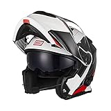 ORIGINE Motorradhelm Bluetooth Klapphelm Integralhelm ECE Mit Doppelvisier (Spike RED White,L)