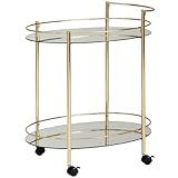 FineBuy Design Servierwagen Gold 67x79 cm Mobile Mini Bar, Beistelltisch auf Rollen, Speisewagen mit Glasplatte Weiß, Küchenwagen, Teewagen mit Milchglas