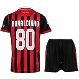 KISRAS Milan Ronaldinho Kinder Trikot #80 No Sonderdesign Limitierte Auflage Fußball Trikot Shorts Kinder und Jugend Größe(Heim,152)