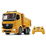 JAMARA 404940 - Muldenkipper Mercedes-Benz Arocs 2,4 GHz - Kippmulde hoch/runter, realistischer Motorsound, Hupe, Rückfahrwarnsound, 4 Radantrieb, gelbe LED Signallichter, programmierbare Funktionen