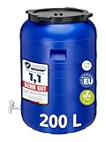 Garronda 200 Liter Weithalsfass BPA-frei Futtertonne Fass mit Hahn Universalfass Lebensmittel Fass Regenfass für Garten Regentonne mit Deckel Regenwassertonne für Garten Wassertonne GD-0092, Blau