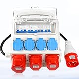 Warmfay Wandverteiler Vorverkabelt Stromverteiler, 4x 230V Schuko Steckdosen + 2x CEE 16A + 1x CEE 32A, Baustromverteiler mit Leitungsschutzschalter, IP67 Wasserdicht Gehäuse für Innen und Außen