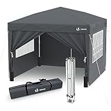 VOUNOT® Pavillon 3x3m mit 4 Seitenteilen & 4 Sandsäcke, Pop Up Faltpavillon, Faltbar Gartenzelt Partyzelt, inkl. Tasche, Grau