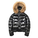 Tdvcpmkk Damen Große Pelzkragen Parka Kurzmantel Winter Lose Warm Elegant Daunenjacke, Schwarz , 36