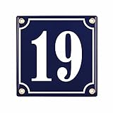 Hausnummerschild Hausnummer - 15x15 cm - Keramik Emaille - Wetterfest - Personalisiert - Emailschild (Blau)