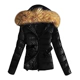 Glänzende Daunenjacke Damen - Kunstpelz Winterjacke Verdickte Daunenmantel Mit Fellkapuze Puffer Jacke Steppjacke Pufferjacke Warme Gesteppter Parka Dicke Outdoor Jacken Winter Mantel