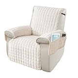 SEMGABO Sesselschoner für Relaxsessel, Fernsehsessel Schutzbezug, Sesselüberwurf mit Armlehnen, mit Taschen und Gummiband, Schutz vor Schmutz und Kratzern, Beige,1 Sitz(53 * 190cm)