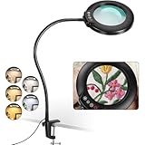 Veemagni 10X Lupe mit Licht und Klemme, 23 Zoll Flexibler Schwanenhals, 5 Farbmodi Stufenlos Dimmbare LED Lupenlampe, Ständer Tischlupe mit Beleuchtung, Hände Frei Lupenleuchte für Lesen Malen Hobby