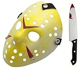 Boolavard 2-teiliges Halloween Cosplay Masken Messer Set für Erwachsenenkostüm, Horror Gelb Dekor Requisite