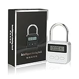 Brynnl Smart Time Lock 99 Stunden Max Timing Lock mit LCD-Display Wiederaufladbares USB-Sicherheits-Vorhängeschloss Heavy Duty elektronisches Metall-Timer-Schloss (Silber)