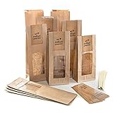 Logbuch-Verlag 25 Blockbodenbeutel mit Fenster + Aufkleber Mit Liebe selbstgemacht - Verpackung für Kekse Plätzchen Nudeln 8,5 x 26,5 x 5 cm