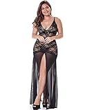 LINGERLOVE Sexy Dessous Lang Negligee Große Größen Spitze Kleid für Damen Negligee Dessouskleid mit G-String