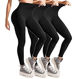 Leafigure Leggings Damen High Waist, Leggins Blickdicht Schwarz für Sport Gym Yoga 3er Pack S-M
