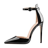 blingqueen Damen Spitze High Heels Stiletto Riemchen Pumps Lack Schwarz 43 EU