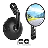 EXLECO 2 Stück Motorrad Spiegel E24 Geprüft, Lenkerendenspiegel 360° Drehbar, Supermoto Spiegel Runde Motorradspiegel für 22mm-25mm Lenker, Motorrad Rückspiegel für Fahrrad Scooter Roller ATV Schwarz