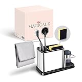 MAGICALE® Spülbecken Organizer inkl. Schwamm - Ordnungshelfer Edelstahl für Spüle - Aufbewahrung Spülutensilien mit Schwammhalter Küche - Spülorganizer rostfrei & spülmaschinengeeignet - Sink Caddy