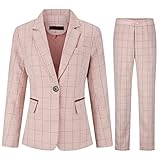 YUNCLOS Anzug Set Damen Blazer Business Damenanzug formell 2-teilig Karierter Kostüme für Büro Eine Schnalle Elegant,Pink,XL