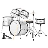 VEVOR Schlagzeug Set, 5-teilig, inkl. 40,6 cm Basstrommel, 25,4 cm Snare, 20,3 cm & 25,4 cm Tomtoms, 33 cm Standtom, 25,4 cm Crash-Becken & 20,3 cm Hi-Hat, für Kinder von 6–13 Jahren Silber