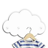 Kindsblick ® Wolkengarderobe in weiß - Garderobe mit 4 Kleiderhaken für Kinder - Wunderschöne Deko für jedes Kinderzimmer - Maße (38 x 25 x 1 cm)