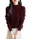 Chanyarn 100% Merinowolle Pullover Damen Winter Stehkragen First-Line Ready to Wear Langarm nahtlosem Strickpullover (Dunkelrot,M)