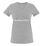 Comedy Shirts - EINZELSTÜCK - Damen V-Neck T-Shirt - Graumeliert/Weiss-Pink Gr. L