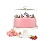 Sendez XXL Glasglocke Kuchenglocke Käseglocke Fuß aus Porzellan Tortenplatte Kuchenplatte