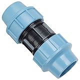 MegaHaustechnik Klemm Ring Verbinder Fitting aus Kunststoff PP Doppel Muffe Kupplung für PE Rohr Außendurchmesser 50mm i-i 2 Muffen zum Verschrauben Druck PN16 Bar Trinkwasser Verlegerohr blau