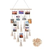 HUSOUE Fotoseil mit 30 Klammern, Bohemien Fotowand Bilderrahmen Collage 108 x 43cm Fotos Aufhängen Makramee Wandbehang für Wanddekoration Bilderwand Postkartenhalter Wand